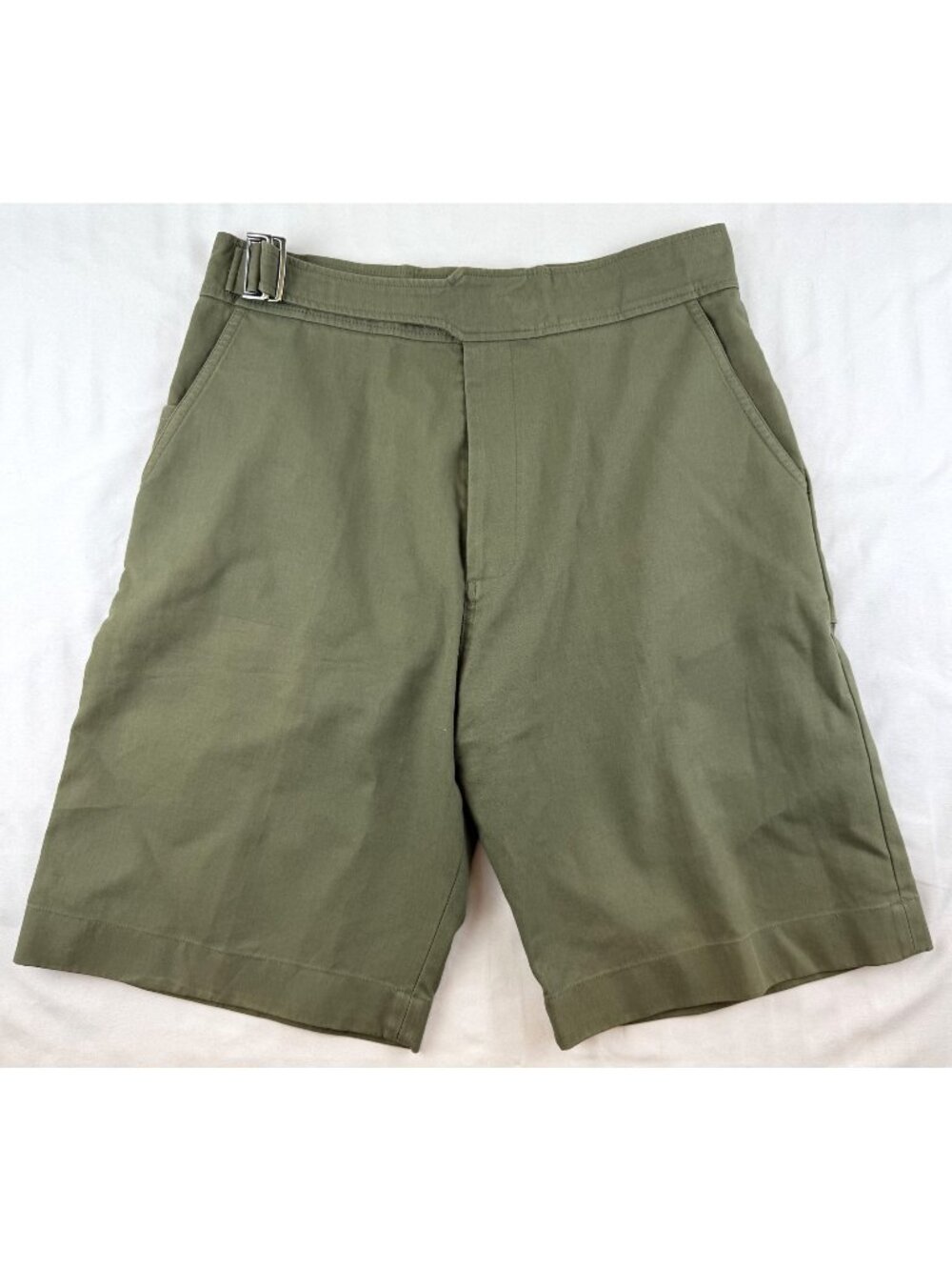 Studio Nicholson Berruti Shorts Olive Cotton Double Side Adjusters Tailored Berm